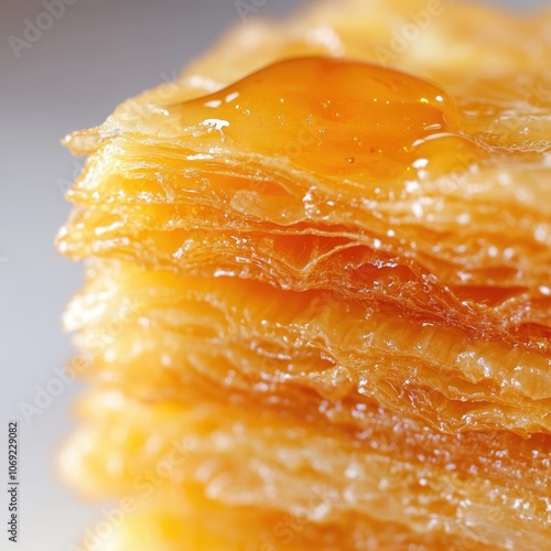 Crispy HoneyDrizzled Pastry Layers CloseUp photo