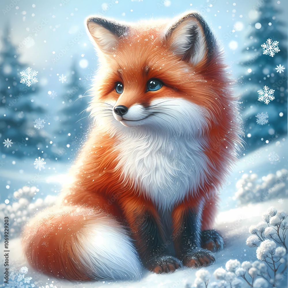 Fototapeta premium red fox on the snow ground 