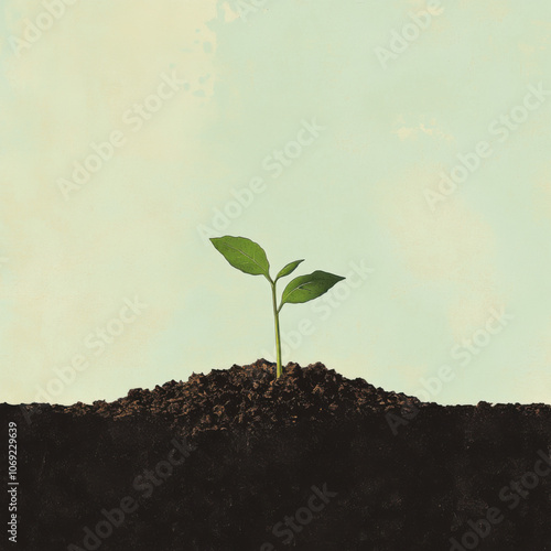 Plant sprout growing out of the ground. Ecology and sustainability concept. Modern illustration.