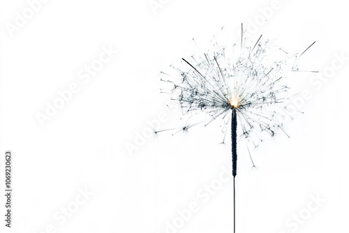 Minimalist dandelion seed head on white background photo