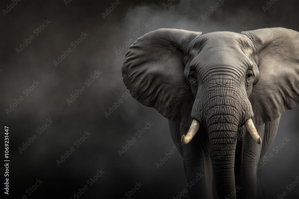 Obraz premium Close-up of Majestic Elephant in Dark Background