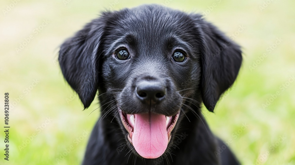 Close-up of a black puppy with tongue out Close-up of a black puppy with tongue out