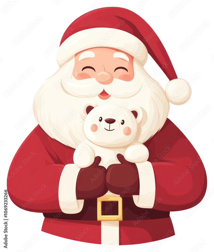 PNG Cute illustration of smiling santa claus holding polar bear doll white cute christmas. PNG Cute illustration of smiling santa claus holding polar bear doll white cute christmas.