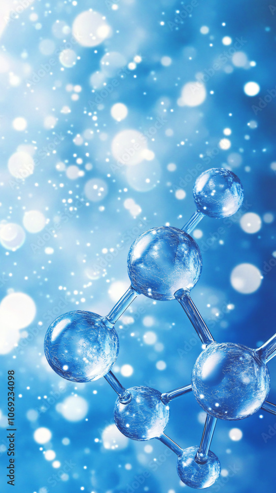 Captivating 3d rendering of a transparent molecule against a blue bokeh background, showcasing intricate science and chemistry Captivating 3d rendering of a transparent molecule against a blue bokeh background, showcasing intricate science and chemistry