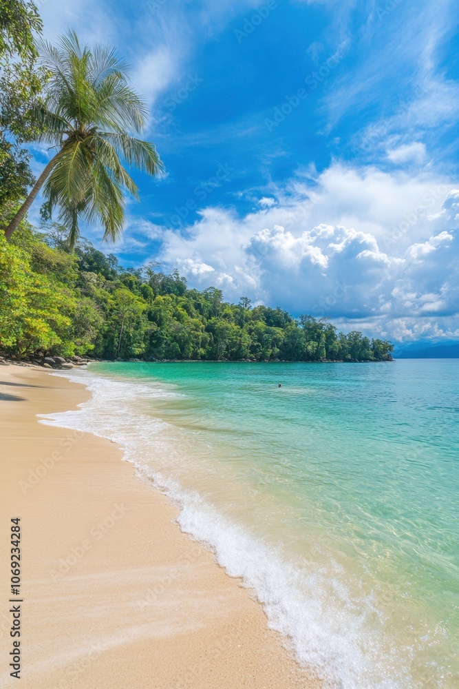 Stunning tropical beach with palm trees and crystal clear turquoise waters Stunning tropical beach with palm trees and crystal clear turquoise waters