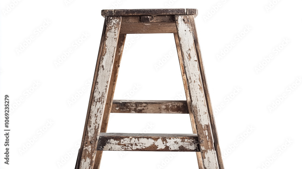 Rustic Wooden Ladder Stepladder Isolated on White Background Rustic Wooden Ladder Stepladder Isolated on White Background