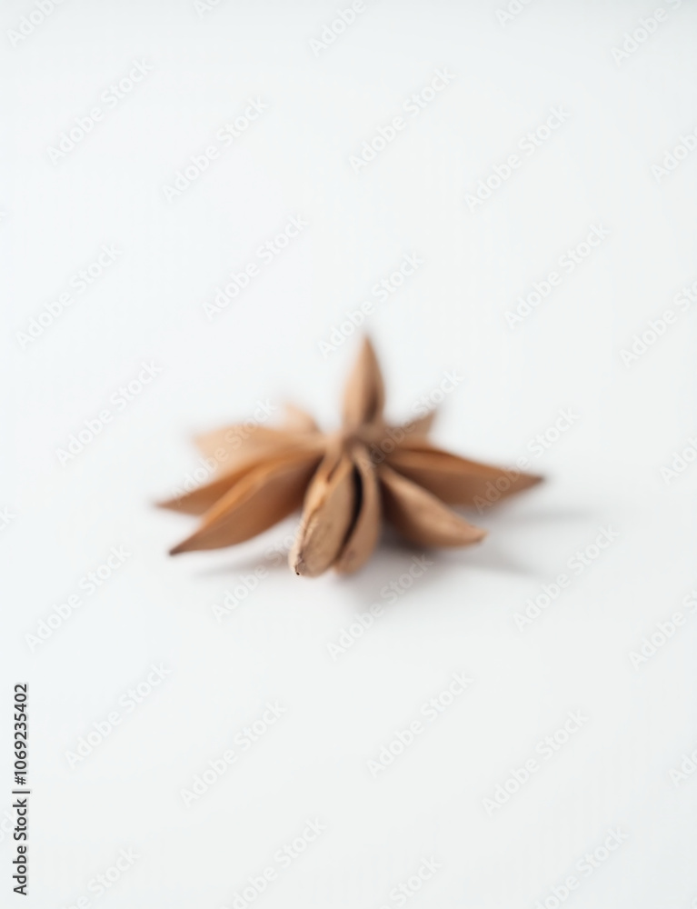A small cluster of anise seed pods is positioned in isolation against a clean and neutral white surface area A small cluster of anise seed pods is positioned in isolation against a clean and neutral white surface area