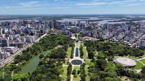 Porto Alegre Skyline At Porto Alegre In Rio Grande Do Sul Brazil. Highrise Buildings. Redencao Park Scenery. Beautiful Sunny Day. Porto Alegre Skyline At Porto Alegre In Rio Grande Do Sul Brazil.  photo