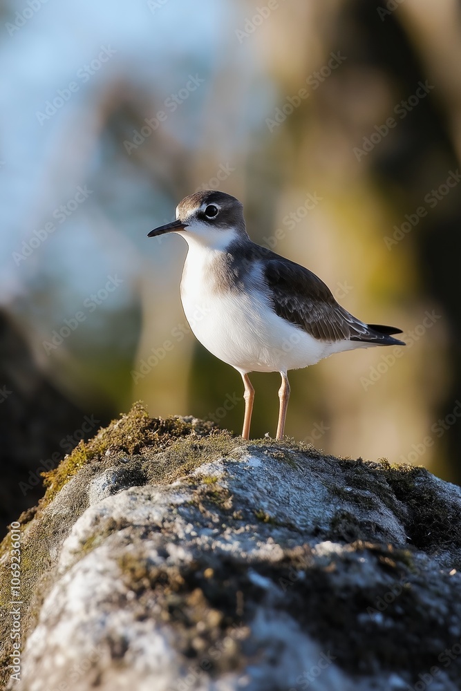 A solitary bird with striking plumage stands on a rock, showcasing nature's simple elegance and beauty. A solitary bird with striking plumage stands on a rock, showcasing nature's simple elegance and beauty.