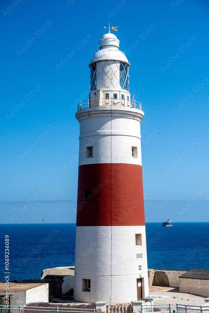Close-Up of Gibraltar Lighthouse with Red and White Stripes Close-Up of Gibraltar Lighthouse with Red and White Stripes