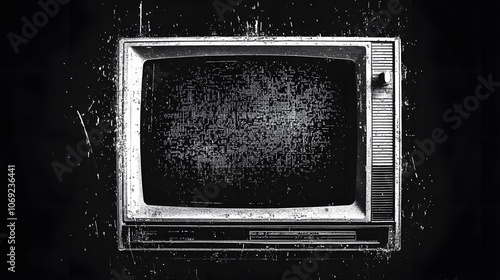 Seamless black and white retro TV or VHS signal static noise pattern overlay, showcasing vintage grunge analog television screen or video game pixel glitch damage photo