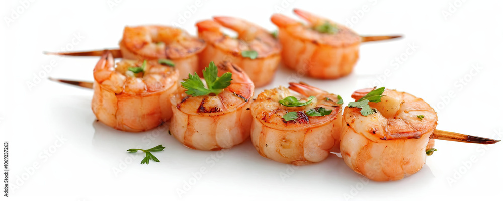 Juicy grilled shrimp skewers with vibrant colors, garnished with fresh herbs, showcase a delicious seafood dish perfect for any gathering Juicy grilled shrimp skewers with vibrant colors, garnished with fresh herbs, showcase a delicious seafood dish perfect for any gathering