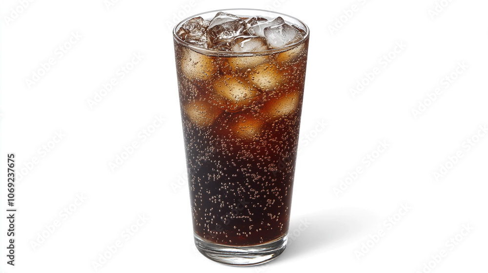 Refreshing Iced Cola Drink in Glass with Ice Cubes Refreshing Iced Cola Drink in Glass with Ice Cubes