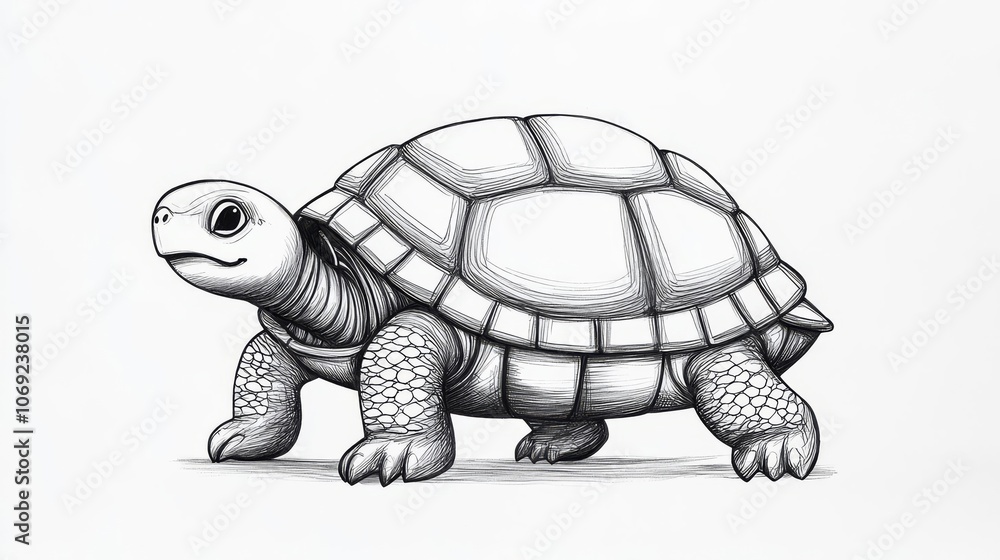 Fototapeta premium A detailed sketch of a tortoise, showcasing its unique shell and characteristics in a charming artistic style.