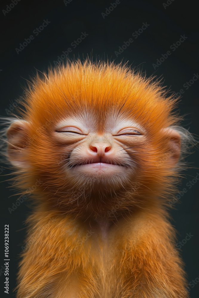 A baby golden lion tamarin with its eyes closed A baby golden lion tamarin with its eyes closed