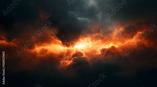 Wallpaper Mural An awe-inspiring view captures clouds glowing intensely with orange and yellow hues, surrounded by darker skies. This spectacular illumination suggests an extraordinary cosmic phenomenon unfolding. Torontodigital.ca