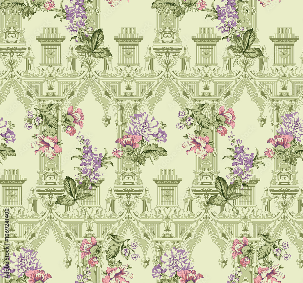 seamless beautiful wallpaper cards all over design floral leaf vintage ornament Victorian ethnic geometric print paisley