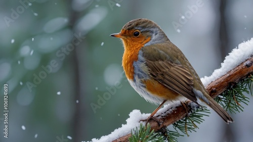 A close-up of a robin with a puffed-up chest, displaying its vibrant red breast and keen eyes, captured in a natural setting photo