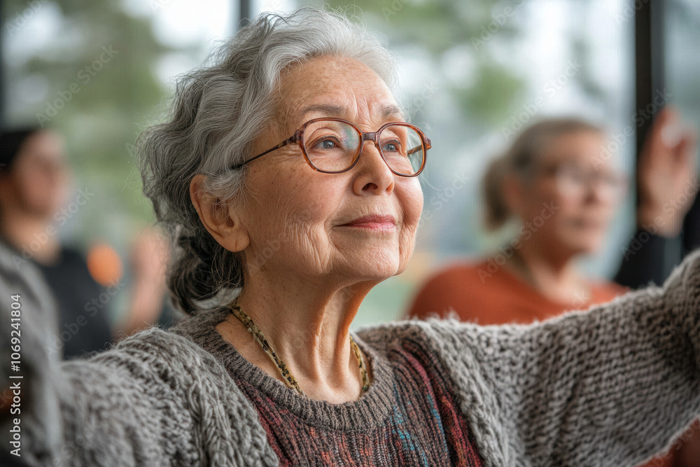 A woman in glasses and a sweater is smiling A woman in glasses and a sweater is smiling