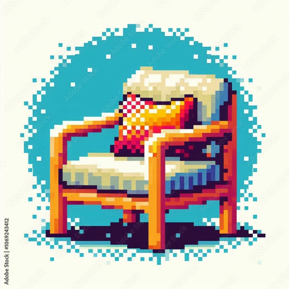 Fototapeta premium sofa with small pillows, pixel art
