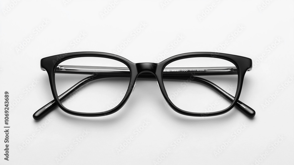 Black Eyeglasses Frame with Clear Lenses on White Background Black Eyeglasses Frame with Clear Lenses on White Background