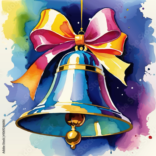 christmas bell watercolor illustration