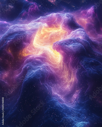 cosmic waves cascade in a symphony of starlight and nebula hues, evoking the beauty of a universe in motion