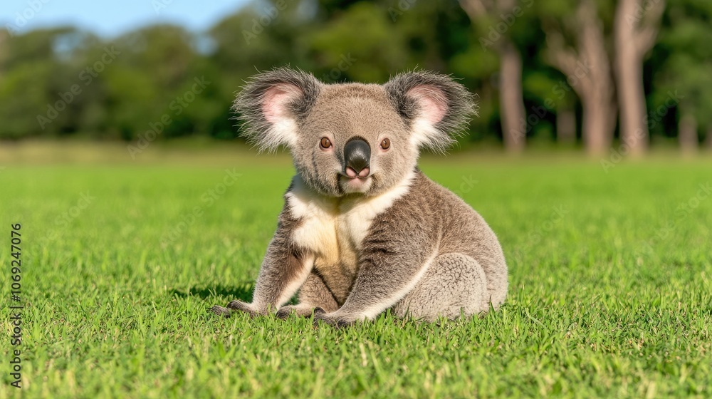 Close-up of a gentle koala exploring its lush habitat at ground level under natural light, showcasing vibrant colors and pure nature Close-up of a gentle koala exploring its lush habitat at ground level under natural light, showcasing vibrant colors and pure nature