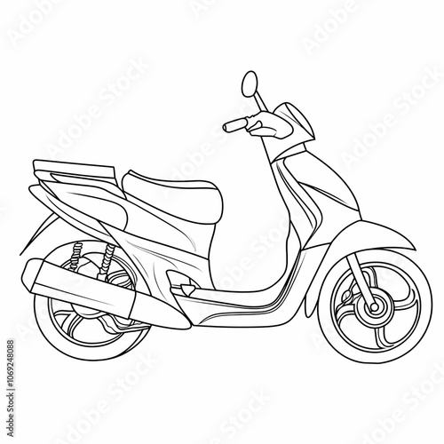 Motorcycle, transport.  Coloring pages for kids Design coloring books for kids. Black and white lines.