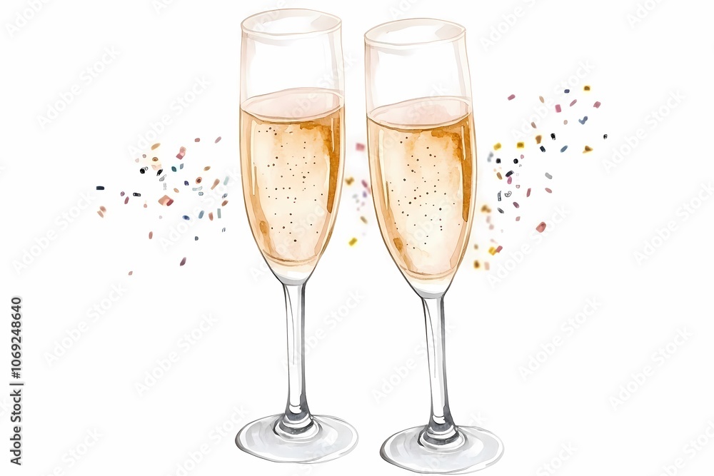 Festive Watercolor Champagne Glasses Illustration Festive Watercolor Champagne Glasses Illustration