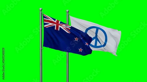 Wallpaper Mural New Zealand and Peace Sign flags flying together, video concept of the relationship with colored chroma key for easy background remove, peace movement concept Torontodigital.ca