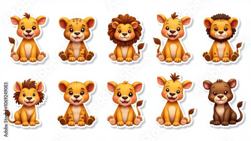 Cute cartoon lion cubs and adult lions collection for kids' designs and stickers photo