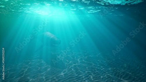 Great white shark swims underwater