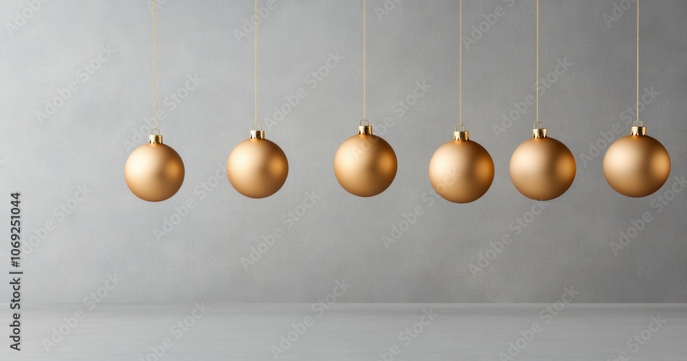 Elegant golden christmas ornaments hanging on a plain background Elegant golden christmas ornaments hanging on a plain background