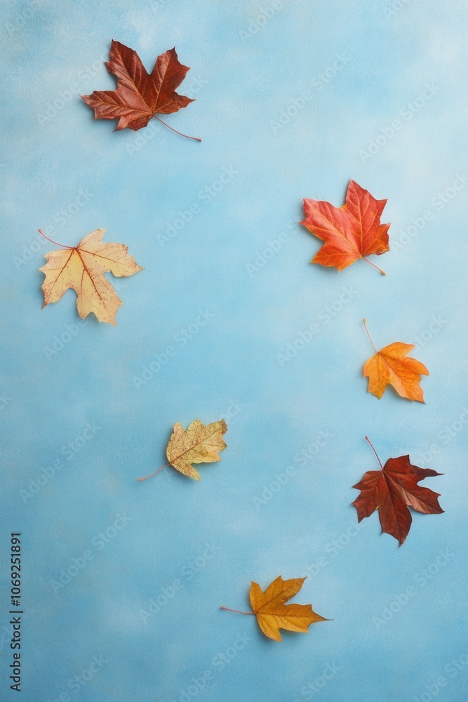 Vibrant autumn leaves on a blue background Vibrant autumn leaves on a blue background