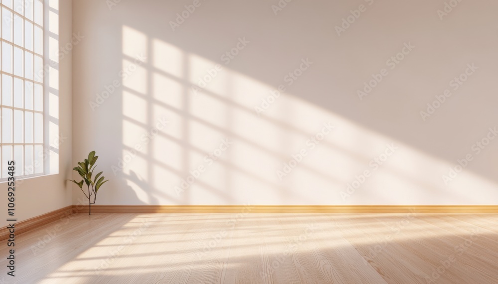 Fototapeta premium Bright and airy interior with natural light and wooden flooring