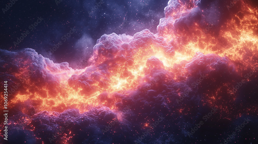 Fototapeta premium cosmic clouds blaze with fiery reds and cool blues in a dramatic interstellar display