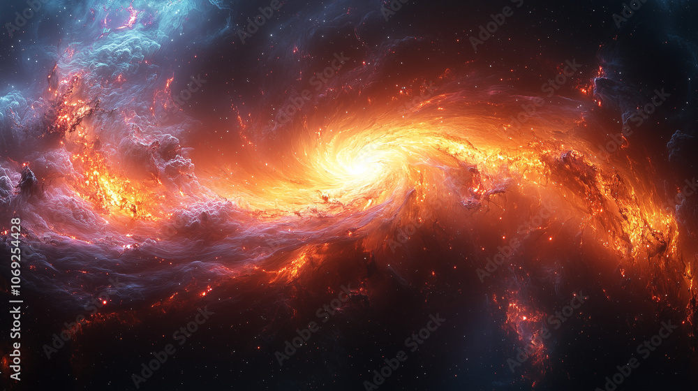 Obraz premium swirling inferno of red and blue hues radiates from the center of a cosmic whirlwind