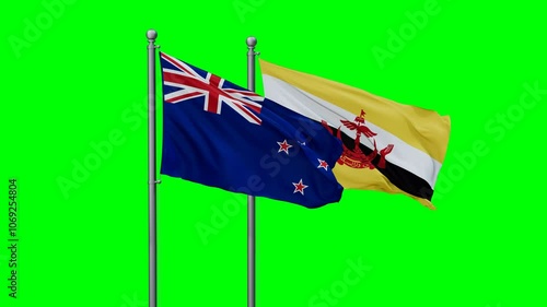 Wallpaper Mural New Zealand and Brunei flags flying together, video concept of the relationship with colored chroma key for easy background remove Torontodigital.ca