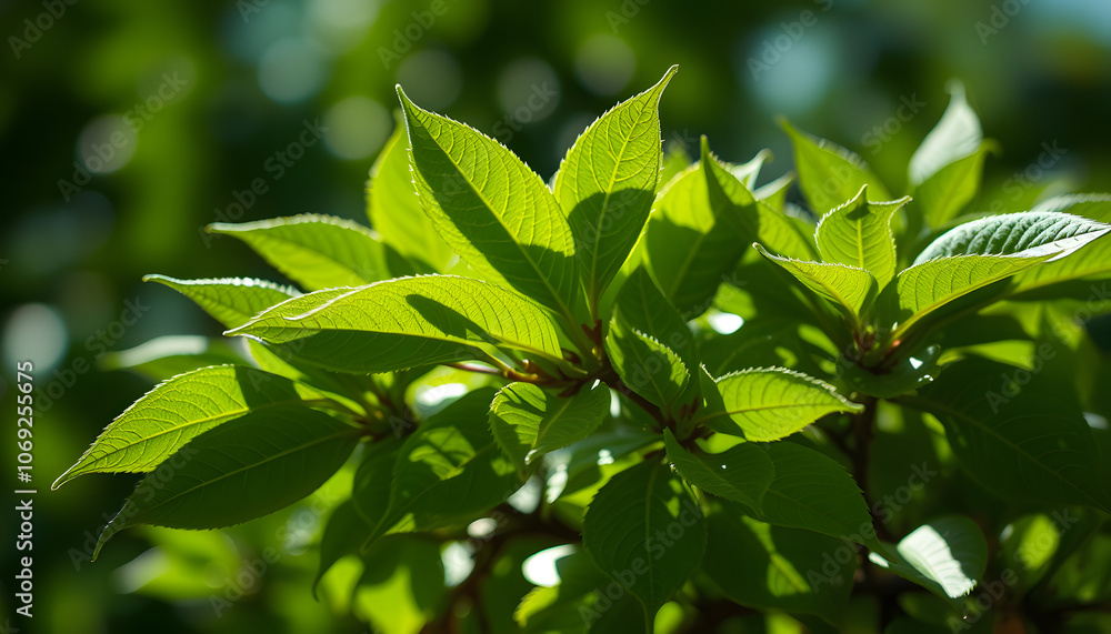 Obraz premium Shiny green leaves isolated with white highlights, png