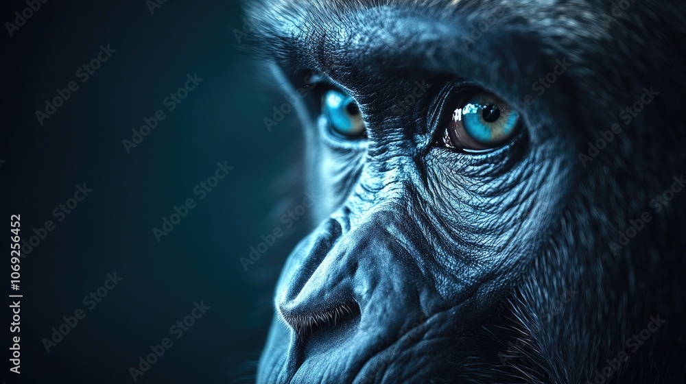 Capturing the gentle essence of a monkey in the wild, showcasing vibrant colors and natural lighting at ground level Capturing the gentle essence of a monkey in the wild, showcasing vibrant colors and natural lighting at ground level