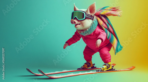 animals on skis, slalom, emotions, fashion show