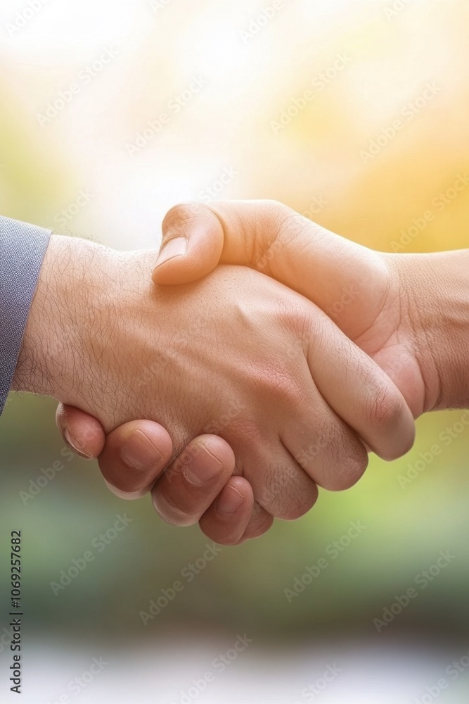 Handshake between two businesspeople in a professional setting Handshake between two businesspeople in a professional setting
