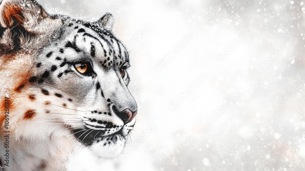 Fototapeta premium A snow leopard on a snowy day