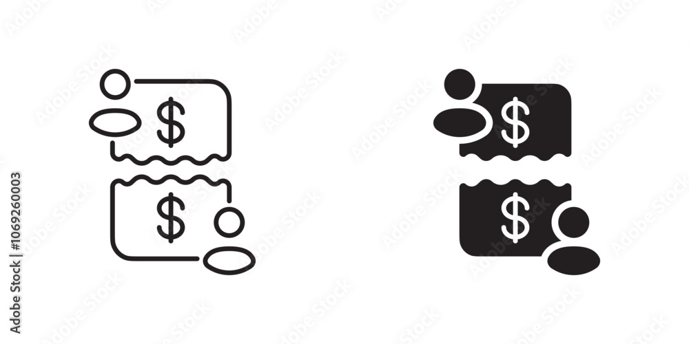 Split Bill Icon with Two Arrows, Representing Dividing Payments, Shared Expenses, and Group Payment Solutions Split Bill Icon with Two Arrows, Representing Dividing Payments, Shared Expenses, and Group Payment Solutions