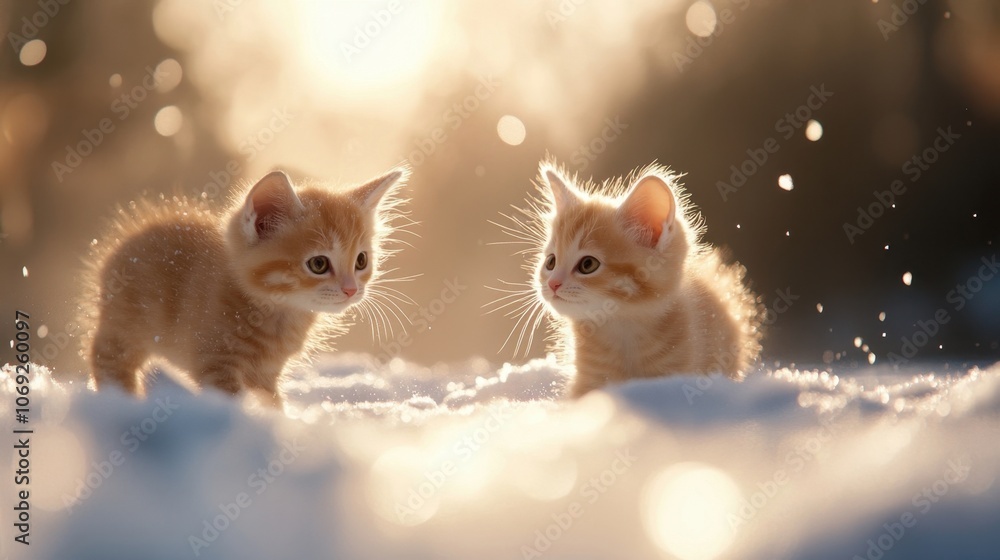 Two adorable kittens playing in the snow Two adorable kittens playing in the snow
