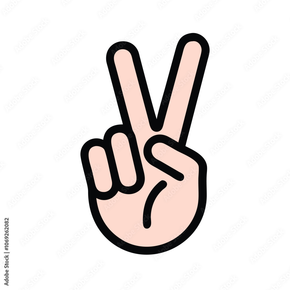 Peace Hand Gesture Icon with Outline, A minimalist icon of a hand making the peace or victory sign, outlined in black with a skin-tone fill, ideal for positive and friendly designs.
Peace Hand Gesture Icon with Outline, A minimalist icon of a hand making the peace or victory sign, outlined in black with a skin-tone fill, ideal for positive and friendly designs.