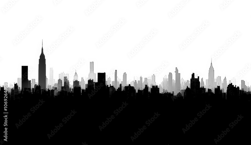 Black Silhouette of big modern city on a white background. Black Silhouette of big modern city on a white background.