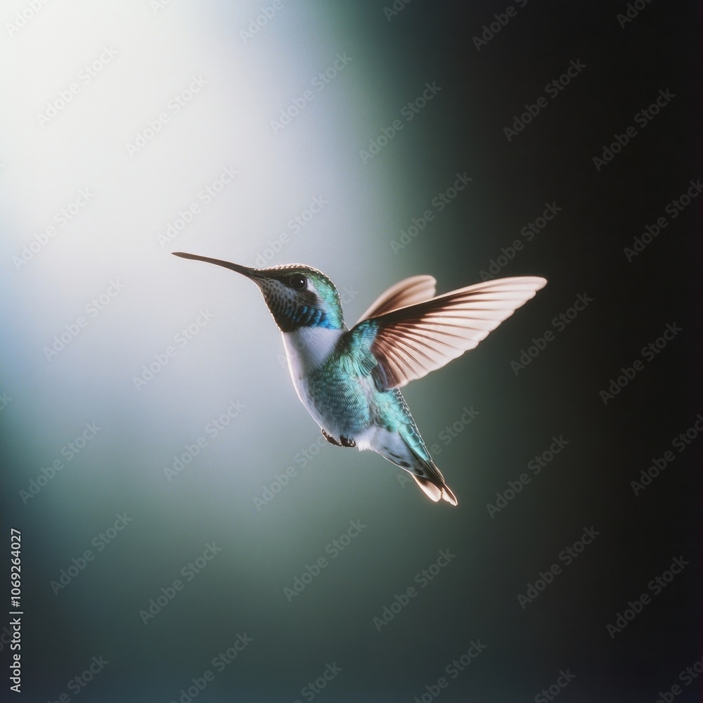 Fototapeta premium Vibrant hummingbird in flight against a blurred background