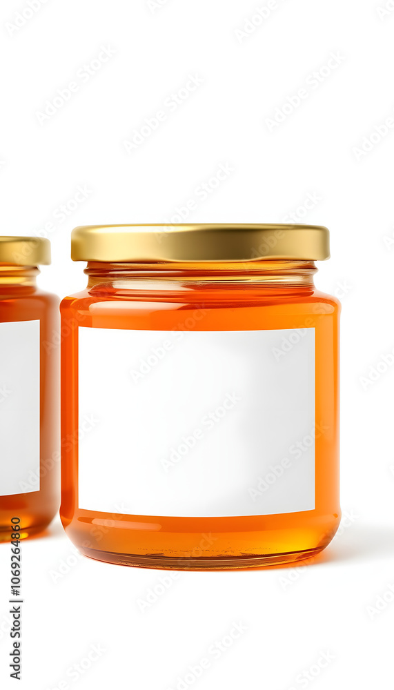 Honey jars mockup with blank label. Three different colors isolated with white highlights, png Honey jars mockup with blank label. Three different colors isolated with white highlights, png